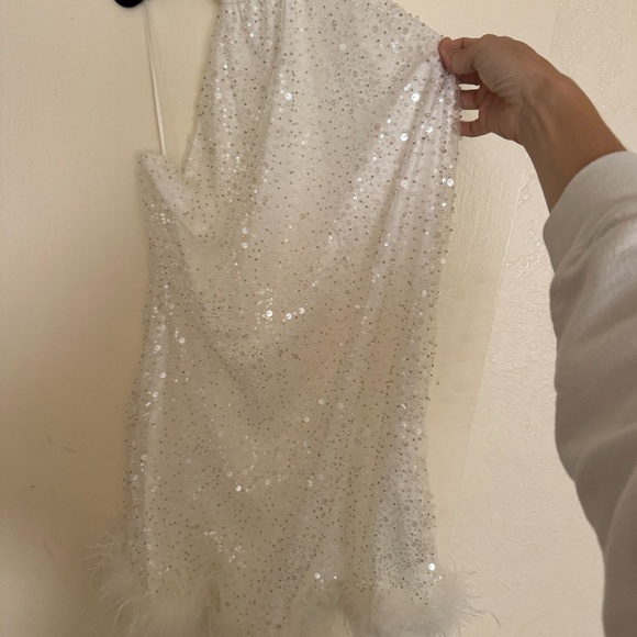 12th Tribe Jaelynn Mini Dress with Feather Trim - Picture 6 of 6